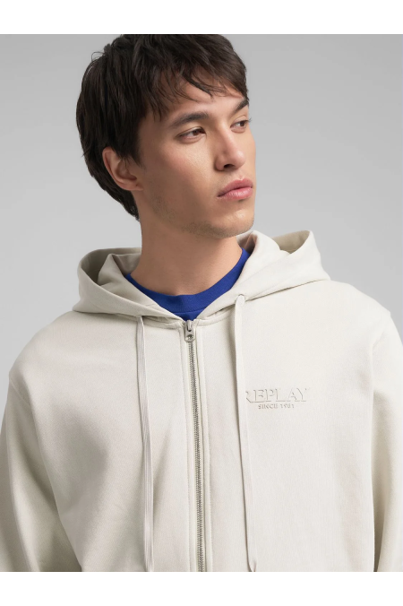 Ανδρική Replay φούτερ ζακέτα με κουκούλα Regular Fit-Εκρού