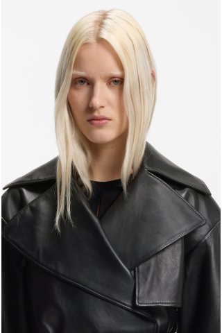 Γυναικείο Hugo δερμάτινο μπουφάν Relaxed Fit Lanitte-Μαύρο 2